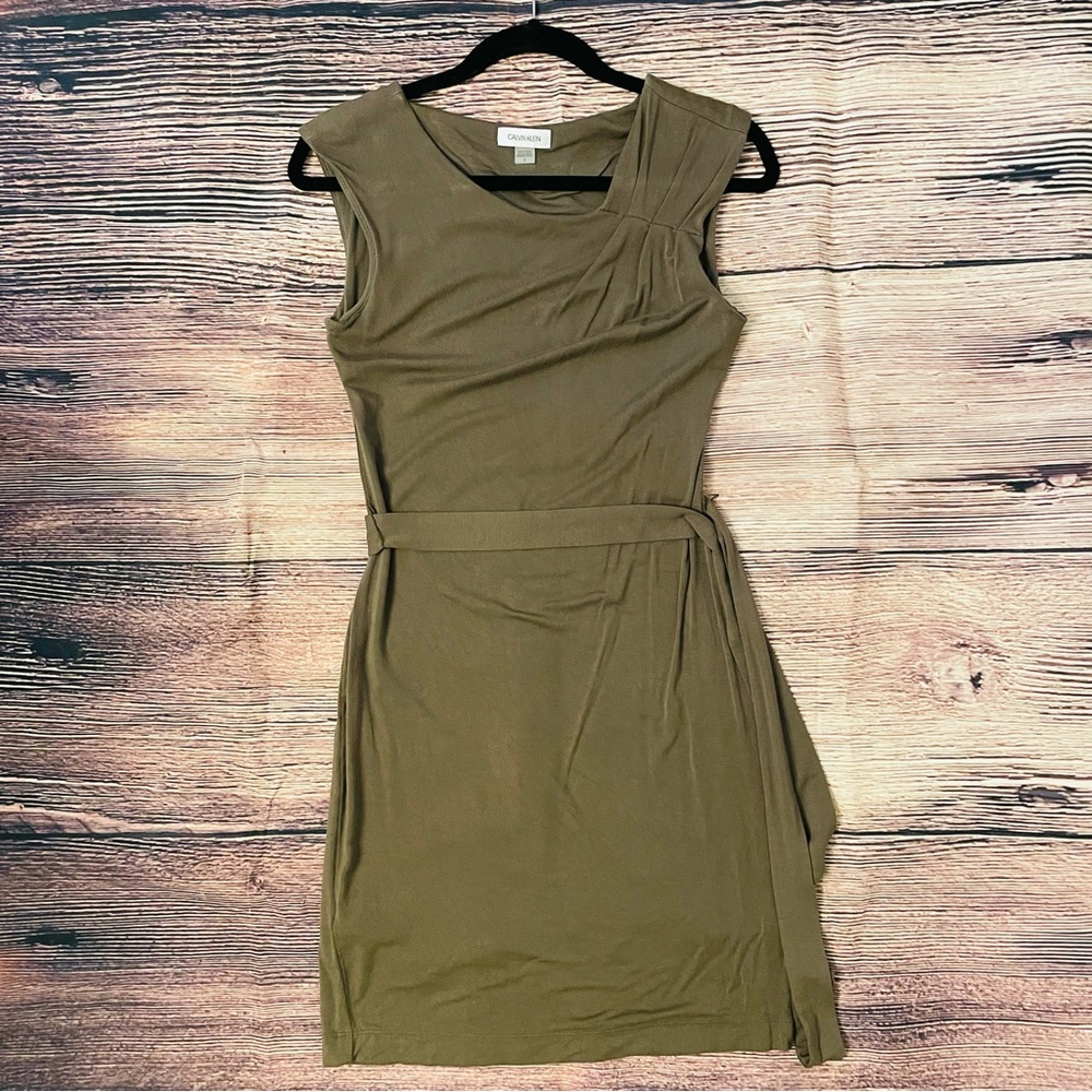 Calvin Klein Cotton Olive Green Dress